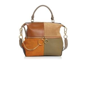 Emy Patchwork Suede Leather Satchel Bag